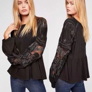 Free People Penny Tee Embroidered Sleeve